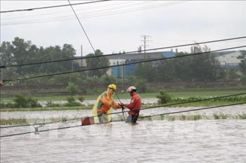 Công nhân Điện lực Hải Dương dầm mình trong mưa bão khắc phục sự cố lưới điện